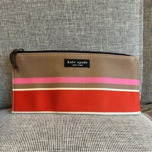 Kate Spade New York Canvas Striped Pencil Pouch Holder Multicolored Zipper